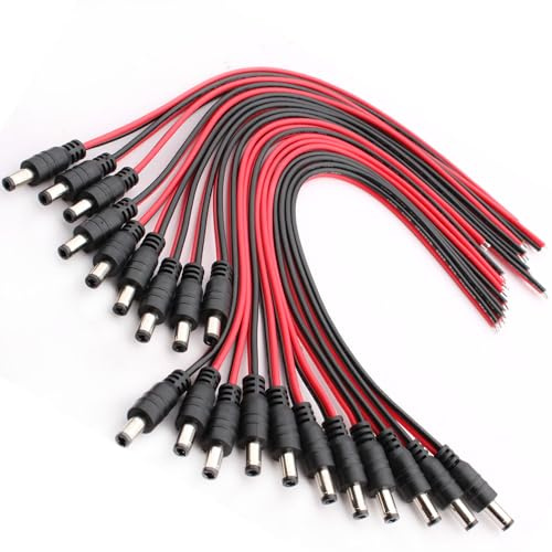 RUNCCI-YUN 20Pcs 5.5 x 2.5mm DC Power Pigtail Cable,12V 5A DC Pigtail Power Connector,18 AWG Connettore 5.5 x 2.5 per telecamera, CCTV, DVR, sistema LED