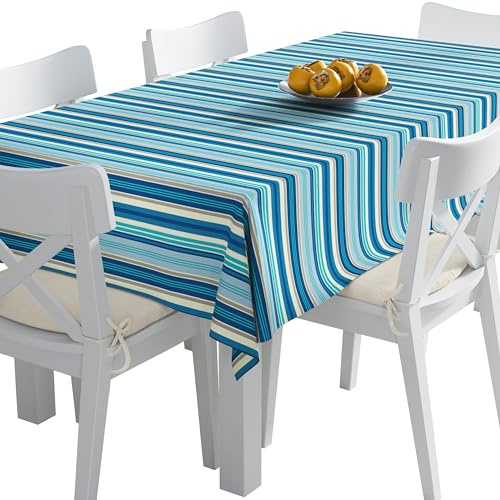 HEKO PANELS Tischdecke 140 x 110 cm Abwaschbar Tischtuch Gartentischdecke Fleckschutz Wasserabweisend Tafeldecke Blaue Streifen