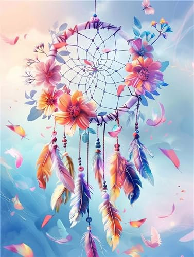 Malen nach Zahlen Erwachsene Traumfänger DIY Ölmalerei Feder Malen nach Zahlen Kinder Kits, auf Leinwand Acrylmalerei Nach Zahlen mit Pinseln Leinwand, Zimmer Deko Wohnzimmer Gifts,50x70cm (Rahmenlos)