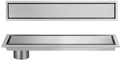 JSDQQG Duschrinne Komplettset Mit Haarsieb,Edelstahl 2 in 1 Befliesbar Duschrinne,Duschablauf Flach Bodenablauf,Seitliche Entwässerung,Brushed,10 * 40cm