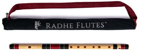 Radhe Flutes | C Sharp Right Handed Middle Bansuri | Black & Maroon | Tuned With Tanpura A=440Hz | PVC Flute + Velvet Cover + Hindi & English Flute Lessons