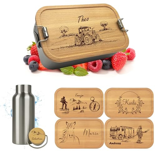 Thiger Brotdose & Trinkflasche Set, Edelstahl, personalisiert