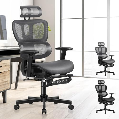 ALFORDSON Bürostuhl Mesh Chefsessel Ergonomischer Schreibtischstuhl, verstellbare Kopfstütze Höhenverstellung, hoher Rückenlehne Netzstuhl Verstellbarer Armlehne,Besprechungsstuhl, bis 180 kg,Grau