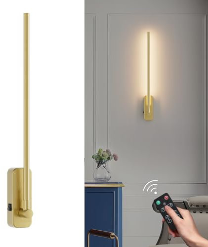 Aipsun kabellose LED Wandleuchte mit Fernbedienung Dimmbarer Akku Wandleuchte Innen 3000K,4W,5000mAh,360 Grad verstellbar,zeitgesteuert,für Wohnzimmer Büro Schlafzimmer Schminktisch TV-Wand(Gold)