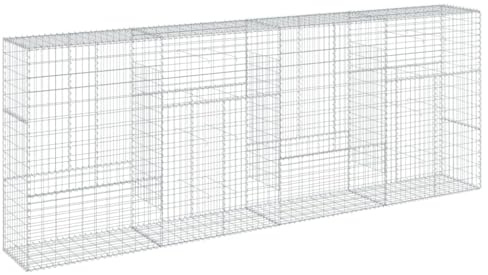 vidaXL Gabionkorg med skydd 400x50x150 cm galvaniserat järn, gabionkorg, stenmur, gabionmur, gabionkorgar, stenmurar, gabinmurar, gabionvägg
