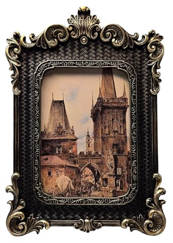 CISOO 5x7 Vintage Picture Frame Antique Ornate Black and Gold Gothic Photo Frame, for Table Top and Wall Display, Retro Home Decor, Photo Gallery Art
