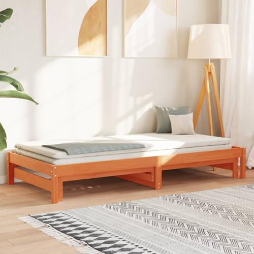 THOYTOUI Tagesbett Ausziehbar, Bettrahmen Bettsystem Betten Seniorenbett Geeignet für Wohnungen Hotels Gästezimmer Schlafzimmer Wachsbraun 80x200 cm Massivholz Kiefer
