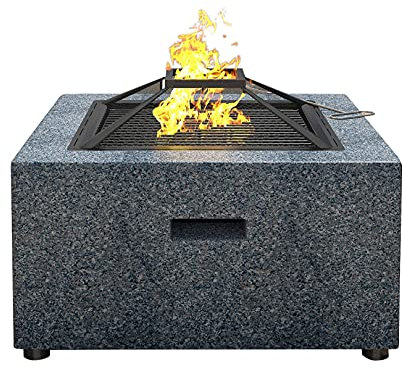 XZHOOQP Braciere Quadrato 3 in 1 per Barbecue, braciere con ripiano per griglia per Barbecue, braciere in Acciaio con Bordo in Pietra Artificiale MgO