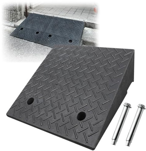 Rampes de Trottoir en Caoutchouc Rampe de Bordure Portable Rampe de Seuil avec Vis D'expansion Rampe D'accès Fauteuil Roulant H 5-21 CM pour Camion Vélo Moto Garage Scooter Caravane(50X50X5CM)