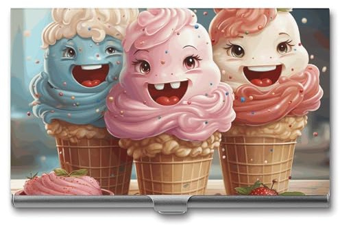 VFMKT Schlanker Metall-Visitenkartenhalter, tragbar, Visitenkartenetui, Tasche, Namenskartenhalter, Cartoon-Eiscreme-Geldbörse für Männer und Frauen, Büro, Reisen