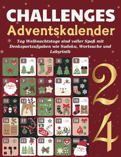 24 Challenges Adventskalender: Tag Weihnachtstage sind voller Spaß mit Denksportaufgaben wie Sudoku, Wortsuche und Labyrinth