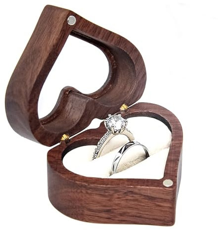 Bototack Wooden Heart Shape Double Ring Box - Personalized Jewelry Storage Case for Wedding, Anniversary, Engagement and Proposal