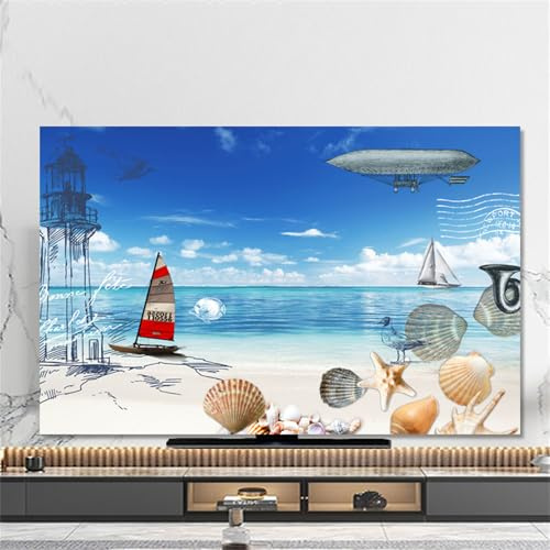 Hixingo TV Abdeckung Staubschutzhülle, 3D Seestern Muster TV Staubschutzhülle 32-80inch TV Abdeckung Schutzhülle Fernseher Fernsehabdeckung TV Schutzhülle (40-43inch,Segelboot)