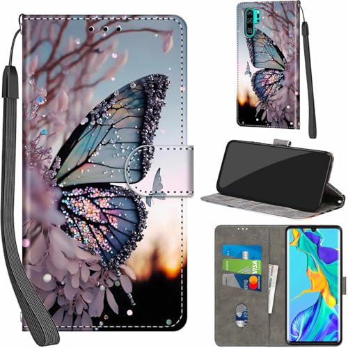 Handyhülle für Huawei P30 Pro Leder Wallet Tasche Baum | 3 Kartenfächer & 1 Geldfach, Magnetverschluss, Ständerfunktion, robuste premium PU leder klapphülle für Huawei P30 Pro