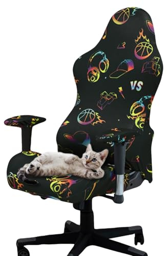 Tufkiss Fundas para Sillas De Juego 4 Pcs, ImpresióN 3D Funda Elástica Silla Gaming, con Funda para Reposabrazos Funda Silla Gamer (No Incluye Sillas)(N)