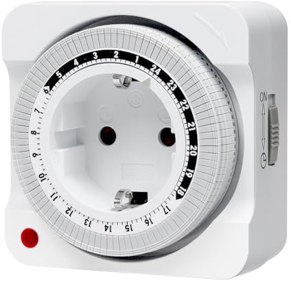 Mechanische Zeitschaltuhr Steckdose, 24-Stunden-Programm Analoge Zeitschalt-Steckdose mit 96 Segmenten 15 min Schaltintervall, für Saisonbeleuchtung, Feiertagsdekorationen, Lampen, Wachsen Licht