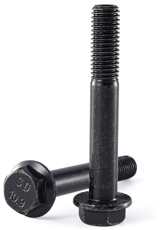 Joamang M12 x 70mm 5Pcs Flanged Hex Head Bolts, M12 x 1.75 Bolts, Flange Hexagon Head Screws, 10.9 Grade Alloy Steel, Black Oxide Finish, Metric Half Thread