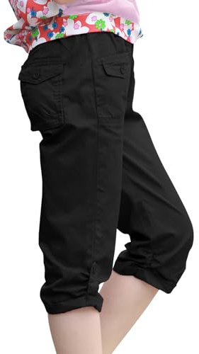 MEILONGER Mädchen Shorts für Kinder Baumwolle Elastische Taille mit Cargo Taschen(Schwarz,140)