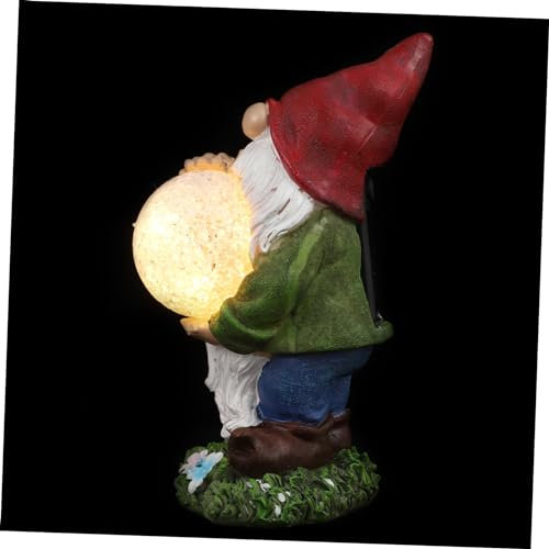 LIOOBO Pelouse Finition Extérieure Soignée Lumineuse Statue Nain de Jardin Résine avec Lumière Solaire Couleur Verte en Décoration Usage en Plein Air