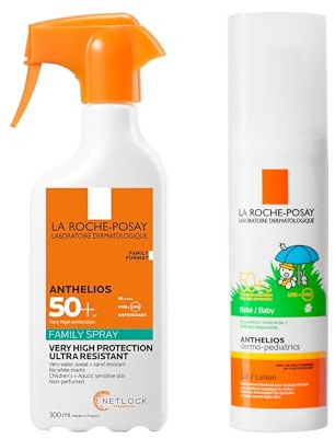La Roche-Posay Anthelios Spray Famiglia SPF50+ 300 ml + Anthelios Dopolatte Bebè 50 ml | Protezione Solare Corpo e Cura Dopo Sole per Pelle Sensibile, Resistente ad Acqua