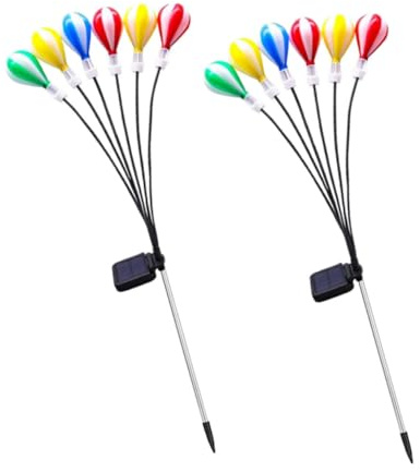 Toyvian Hot Air Balloon Solar Light 2pcs Decorative Lawn Stake | 600mah Battery, Abs and Metal Build, Ip65 Waterproof for Outdoor Use, No Wiring Required