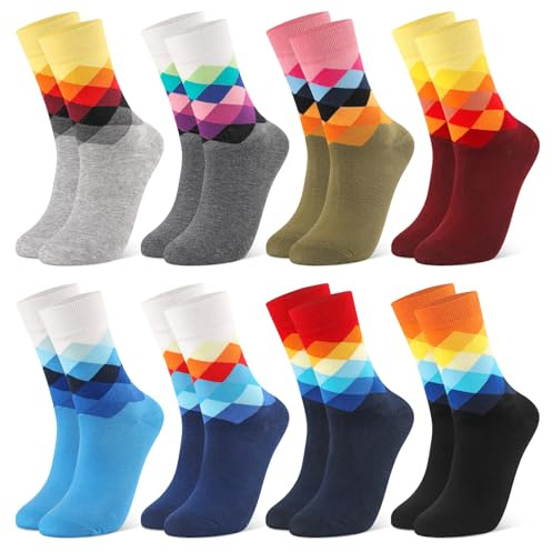Utensilsto 8 paia di calzini da uomo 39-42 calzini in cotone divertenti colorati da uomo calzini da uomo con motivo geometrico, calze pazze, divertenti regali per uomini, uomini e ragazzi