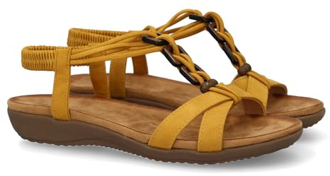 shoes&blues.es 94391 Sandalias Planas para Mujer, comodas con Material Elastico en el Talon, Diseno Moderno con Adornos en el Empeine y Pala Cruzada, Ideales para Primavera Verano. Amarillo Talla 39