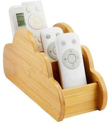 HAOTIAN-X Soporte de control remoto de madera para sofá, soporte para mando a distancia de televisión en la nube con 4 compartimentos, soporte para bolígrafos de escritorio, organizador de escritorio