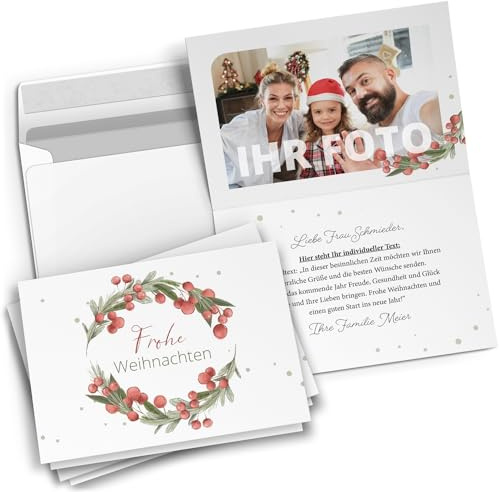 50 Weihnachtskarten personalisiert mit Text & Foto – Premium Grußkarten Set mit Umschlag - Weihnachten individuell gestalten | Klappkarten A6 | personalisierte Weihnachtskarten Vintage modern