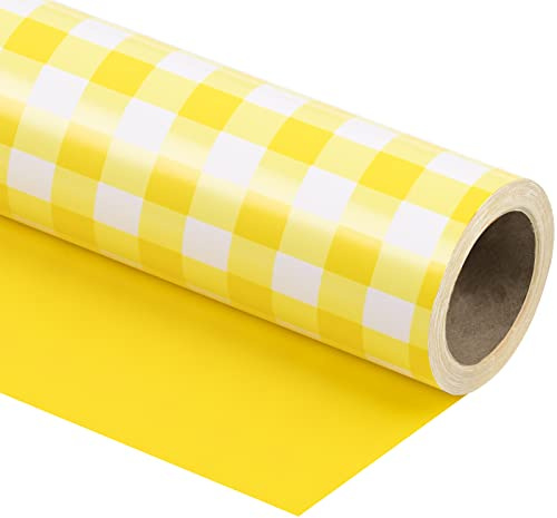 RUSPEPA Carta Da Regalo Reversibile - Mini Rotolo - 43,2 Cm X 10 M - Motivo Scozzese Giallo E Bianco Per Compleanno, Matrimonio, Baby Shower