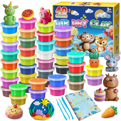 FENSHWIN Modelliermasse Lufttrocknend, 40 Farben Lufttrockener Magischer Knete für Kinder, Air Dry Clay