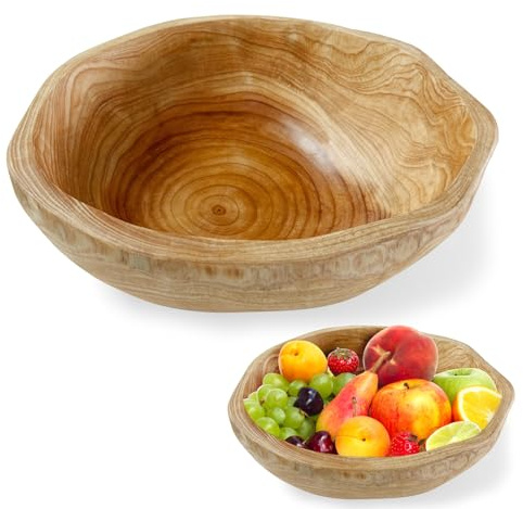 BOYIFEIJIE Obstschale aus Naturholz - Handgefertigte Servierschale mit Unregelmäßiger Form - Kreative Holzschale für Obst, Salate & Snacks - Einzigartiges Küchendeko-Stück (25-29cm)