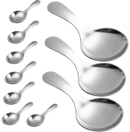 STOBAZA 10 pezzi Cucchiaini Gelato Acciaio 304 Manico Corto Cucchiai Rotondi per Dessert e Condimenti Design Igienico Facile da Pulire per Cucina e Bar