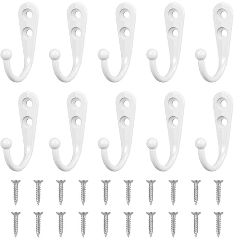 XKQYX 10 Piezas Ganchos Percheros de Pared, Vintage Perchas Pareds, Ganchos Pareds, Colgadores Pared de Retro, Gancho para Colgar Ropa Abrigos Llave Cocina Baños Armarios, con Tornillos(blanco)