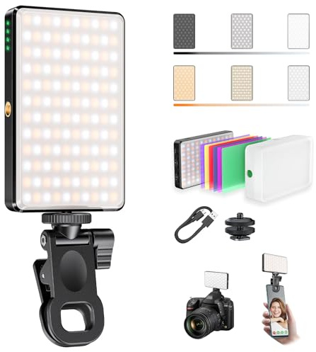 Selfie Licht Handy 120 LED 2500-9000K CRI 95+ 3000mAh mit Farbfilter | Professionelles Videolicht fotografische Lampe Dimmbares Videoleuchte Silikonhülle für Telefon Laptop Kamera