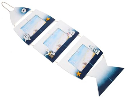 SMASOLO Cornice da Appendere alla Parete in Legno a Forma di Pesce, Set di Cornici Sospese Stile Marino per Decorazione Casa, Cornice per Foto in Legno Effetto Sfumatura, Design Creativo