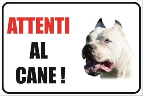 Cartello Attenti al Cane Alluminio Dibond 3mm da Esterno con 4 Fori 30x20 cm Cane Dogo