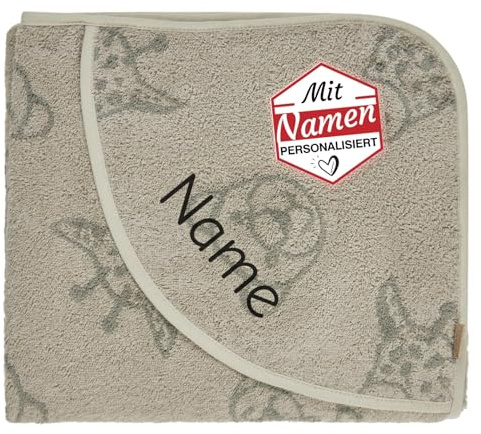 Sterntaler Kapuzenhandtuch personalisiert, Löwe Leo, Name Bestickt an der Kapuze, Steingrau, Kinder Baby Badetuch 100x100 cm, Babygeschenk zur Geburt und Taufe