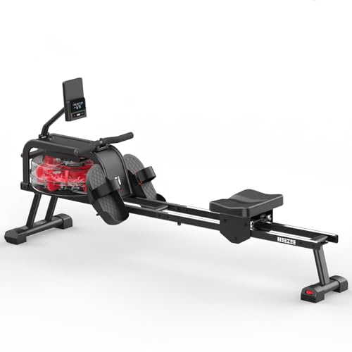 Neezee Rudergerät für zuhause, Rudergerät Wasser mit Professioneller Bluetooth-Monitor und Tablet-Halterung, Max 150kg Belastbar, Vertikale Lagerung,Einfache Bewegung