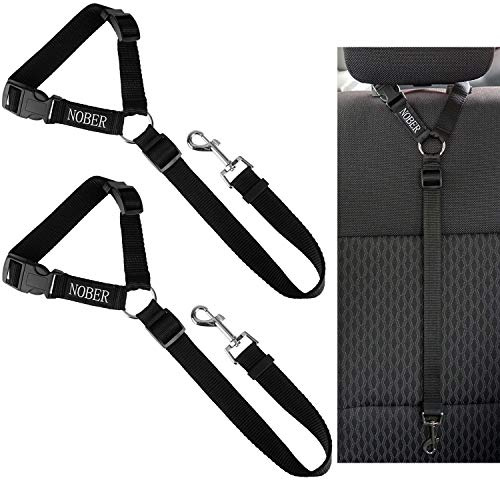 NOBER 2 Packs Dog Cat Safety Seat Belt Strap Car Headrest Restraint Adjustable Nylon Fabric Dog Restraints Vehicle Seatbelts Harness