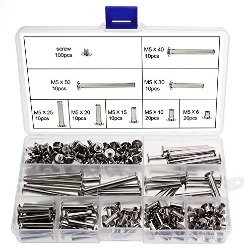 HSeaMall 100 Set Binding Schrauben 8 Größen Metall Runde Stud Screw Beiträge Nagel Niet Knopf Solid Belt Tack Fastener Leder Reparatur Schrauben für DIY Leder Dekoration Buchbinderei