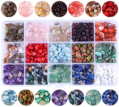 Colle 844pcs Crystal Beads, 15 Colors Natural Chip Irregular Stone Bead | for Jewellery Making, DIY Gemtone Beads for Bracelet Necklace Ring Earring Making