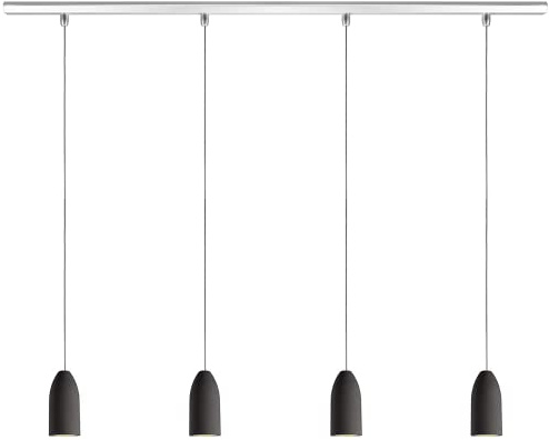 Buchenbusch urban design Beton Deckenlampe 4 flammig dark edition, Deckenlampe Wohnzimmer hängend mit Textilkabel Silber, Hängelampe dimmbar aus Beton