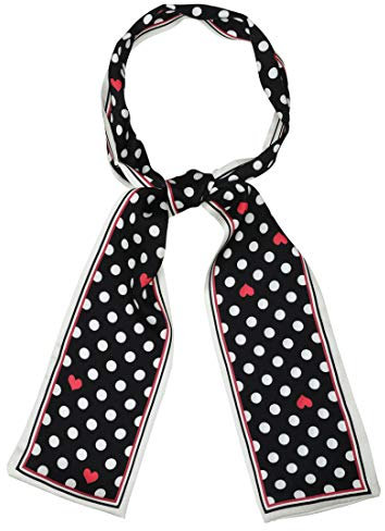sourcing map Damen dünne 50s Vintage Schals Wickel Niedlich Haarband Polka Dots Halstuch Kopftuch Schwarz Herz 115 x 9cm