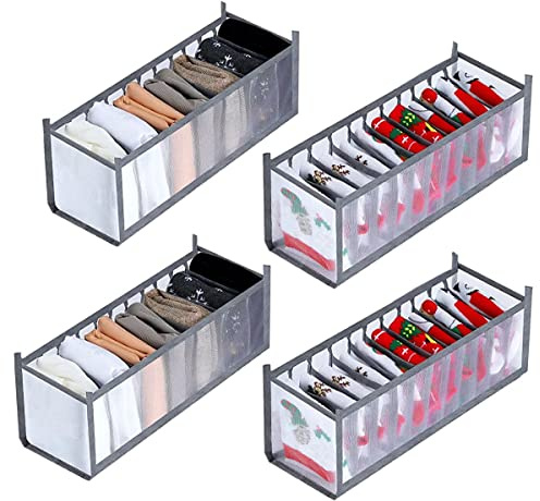 Tosoda Organizador de Ropa Interior para Cajones Cajas Plegables de Malla de Tela para Pantalones Ropa Interiores Calcetiones Medias (Gris-4 Piezas)
