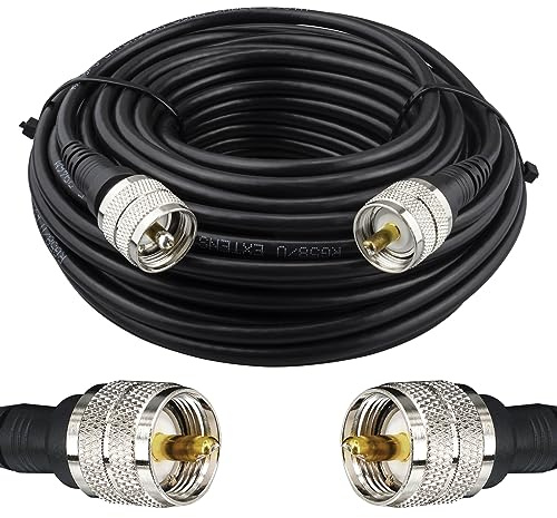 Boobrie Câble Coaxial RG58/U 20M UHF Mâle vers UHF Mâle Câble Rallonge PL259 50 Ohms Basse Perte pour Antenne CB Radio Amateur