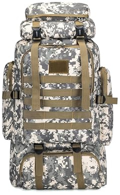 Dressfo 80L Hiking Camping Backpack,Hunting Climbing Backpack for Outdoor,Backpack Water Resistant,Tactical Backpack for Men Women (GREY CAMOUFLAGE)