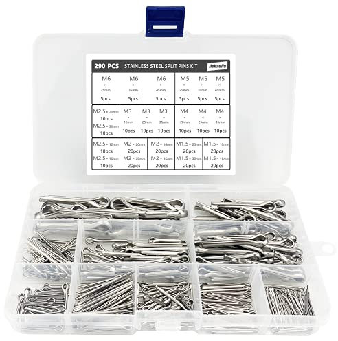 290 Stück Splinte Sortiment Splint Set Splinte Sortiment Edelstahl M1.5 M2 M2.5 M3 M4 M5 M6 Sicherungssplinte Anhängerkupplung Splint Cotter Pins für Autos Wohnmobile Gartengeräte