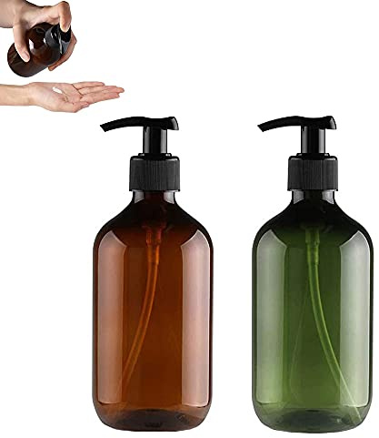 2 Spender für Lotionpresse, nachfüllbare Pumpen, leere Lotion, Flüssigkeitspumpe, für ätherische Öle, Lotionen, Shampoo, Conditioner, Braun und Grün