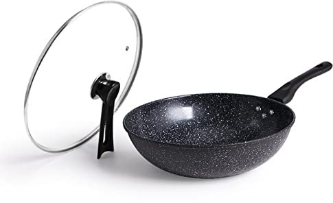 Wok Sartén Antiadherente, Wok Sartenes Ergonómico y Antiadherente, Wok Tradicional Fácil De Usar para Cocina De Gas, Eléctrica, Parrilla (B 30cm)